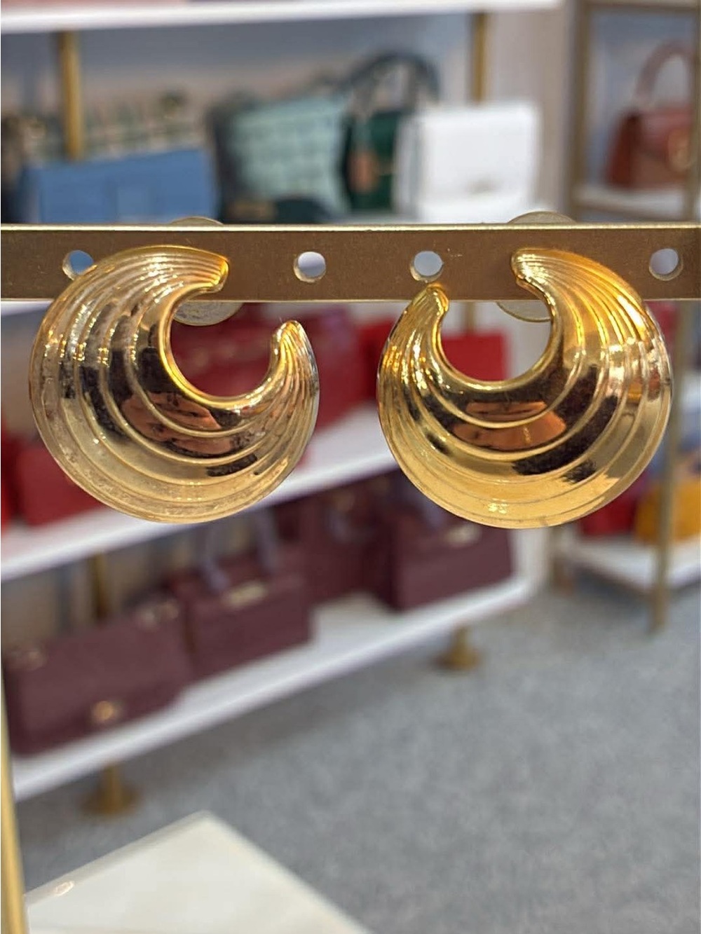 Gold Tone Sculpted Hoop Earrings - Women Jewelry